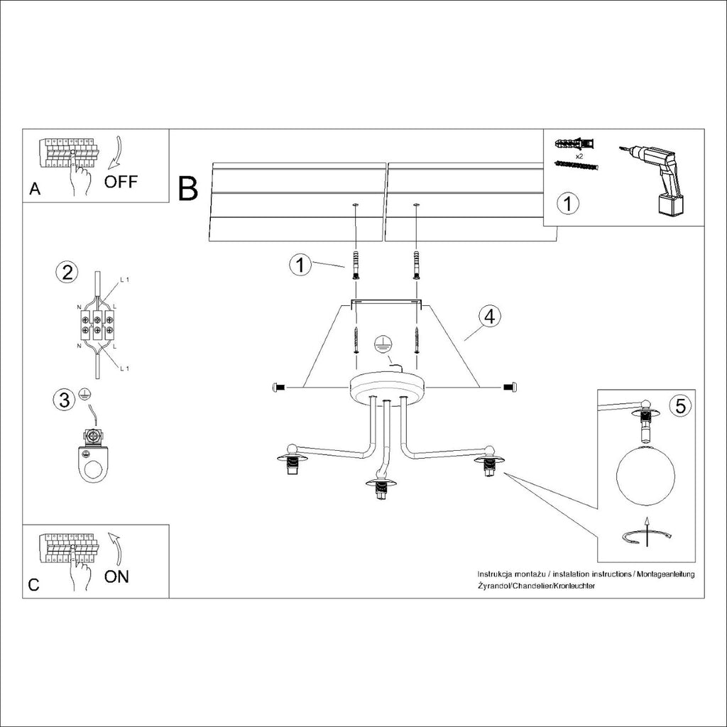 Notice de montage : Lustre Astral 3 boules opale acier noir G9