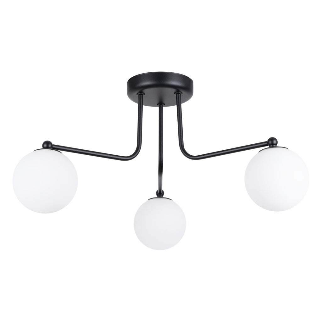 Lustre Astral 3 boules opale acier noir G9, boule de verre opale sur acier