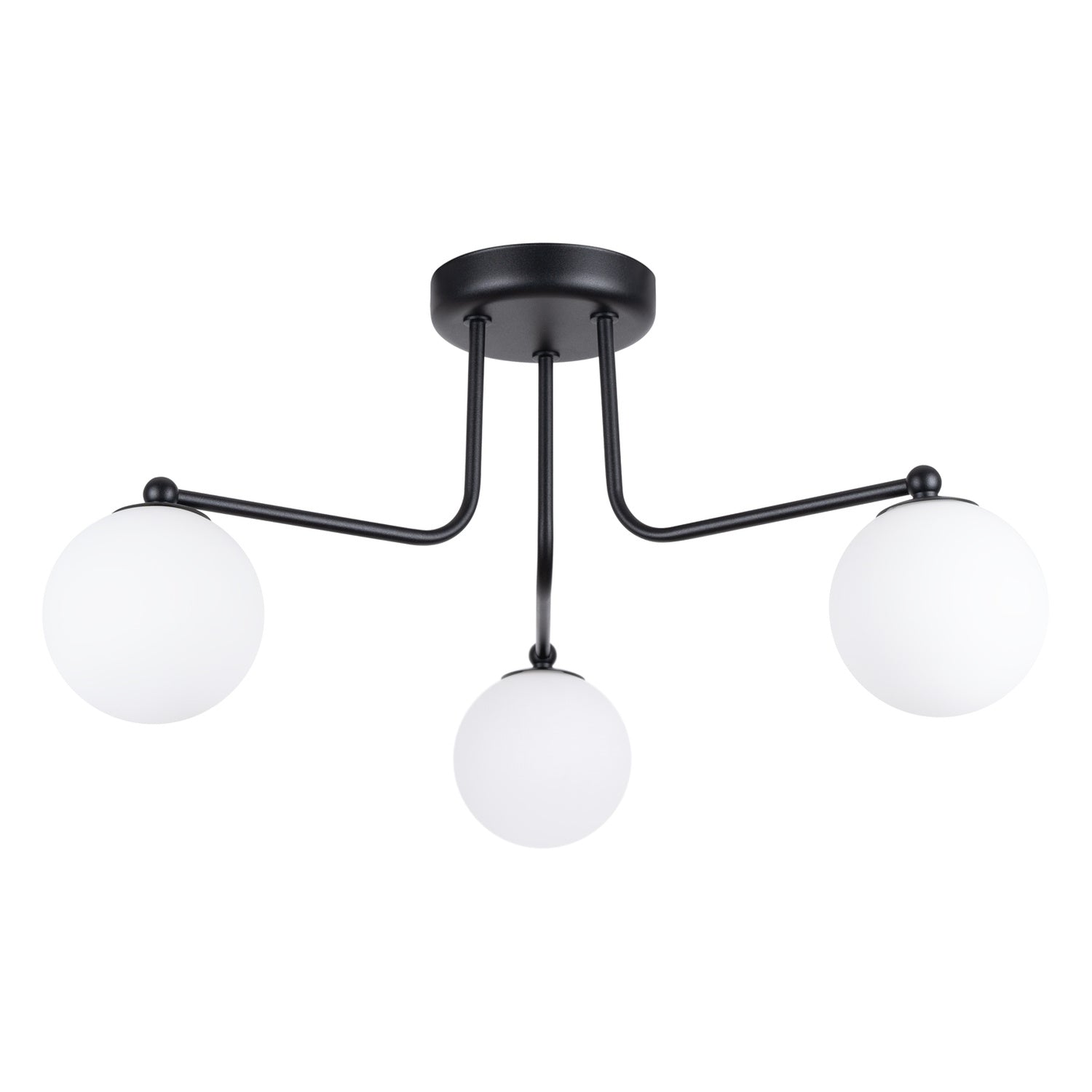 Lustre Astral 3 boules opale acier noir G9, boule de verre opale sur acier