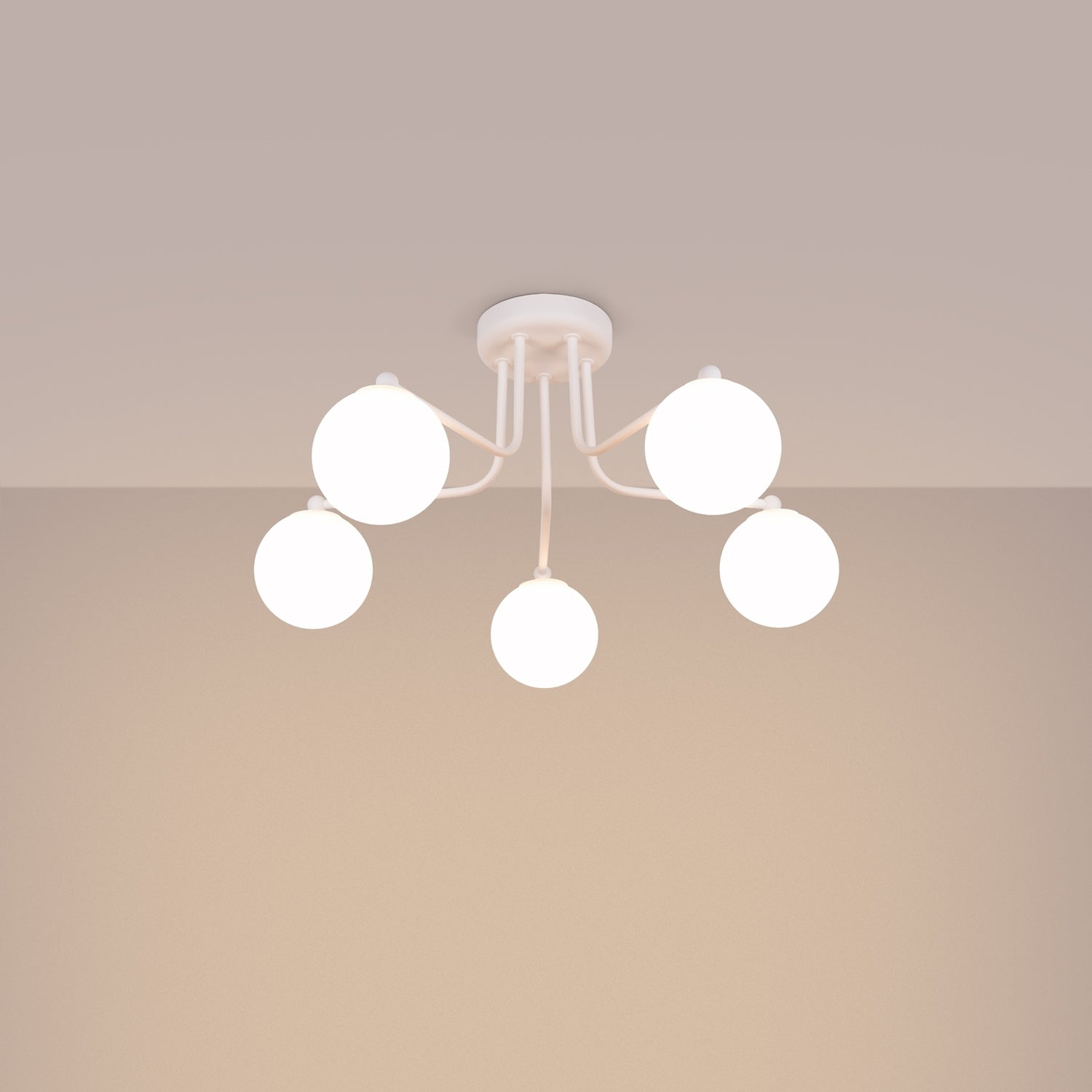Lustre Astral 5 boules opale acier blanc G9 allumé