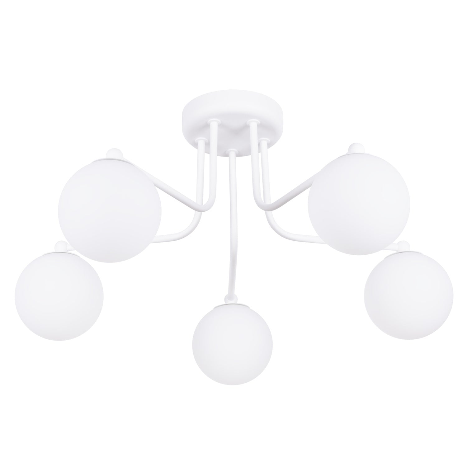 Lustre Astral 5 boules opale acier blanc G9, boule de verre opale sur acier