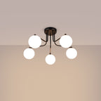 Lustre Astral 5 boules opale acier noir G9 allumé