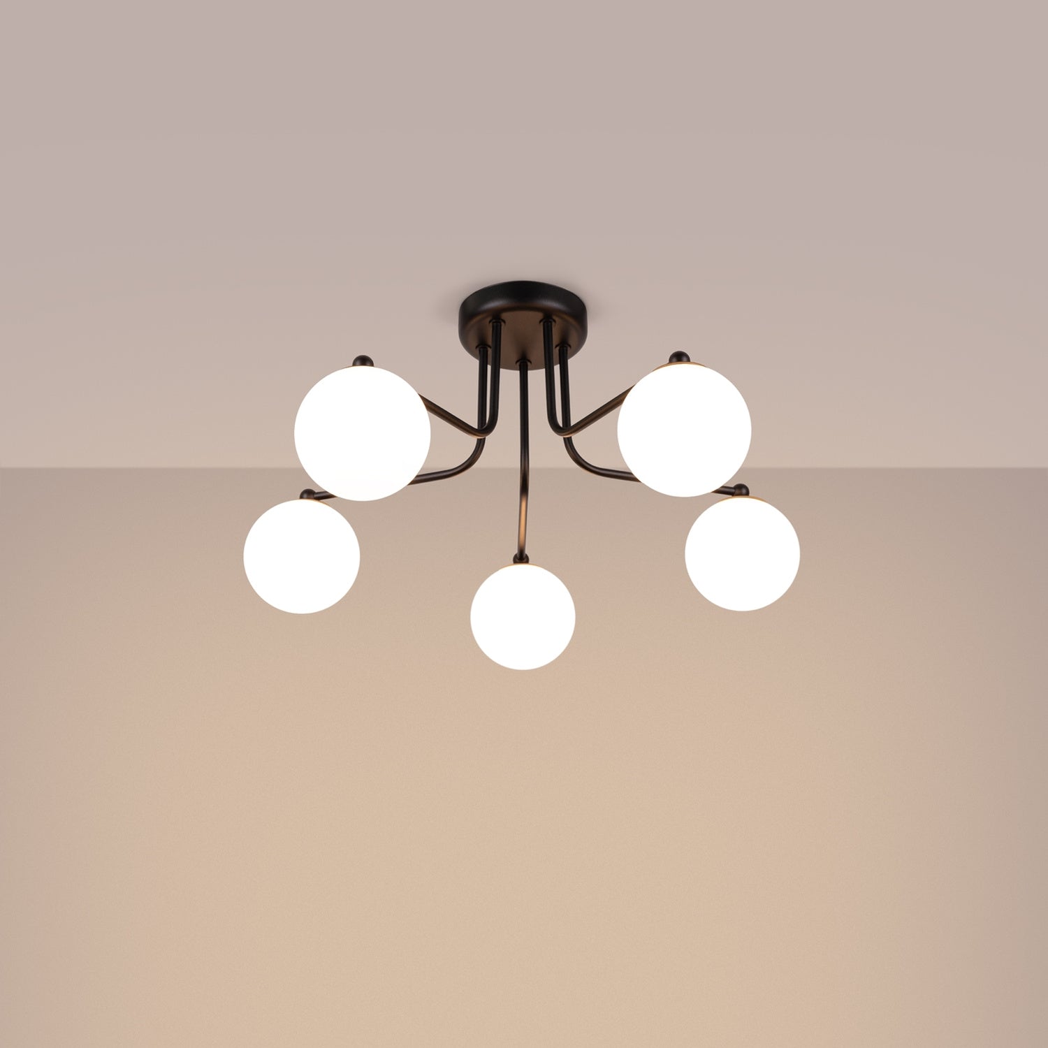 Lustre Astral 5 boules opale acier noir G9 allumé
