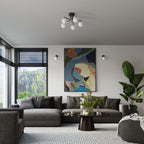 Lustre Astral 5 boules opale acier noir G9 en ambiance