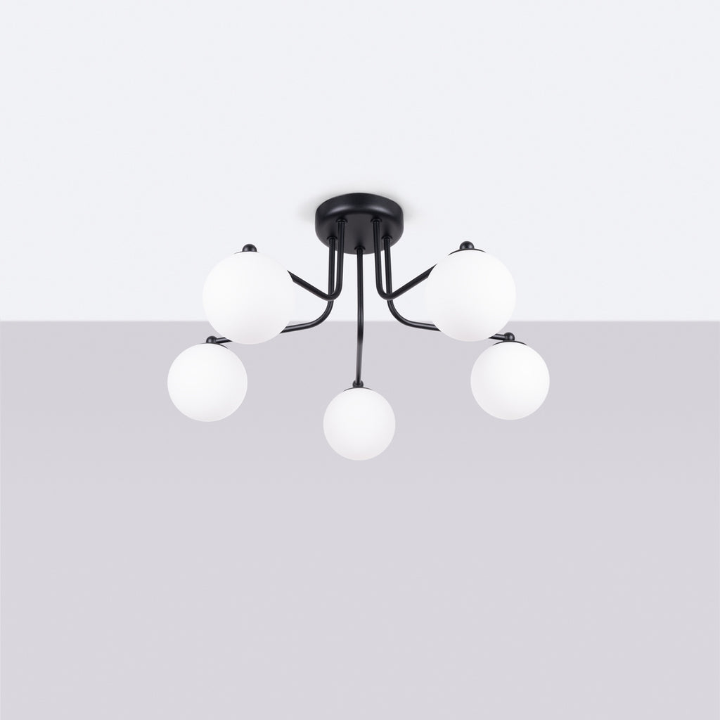 Lustre Astral 5 boules opale acier noir G9 de profil