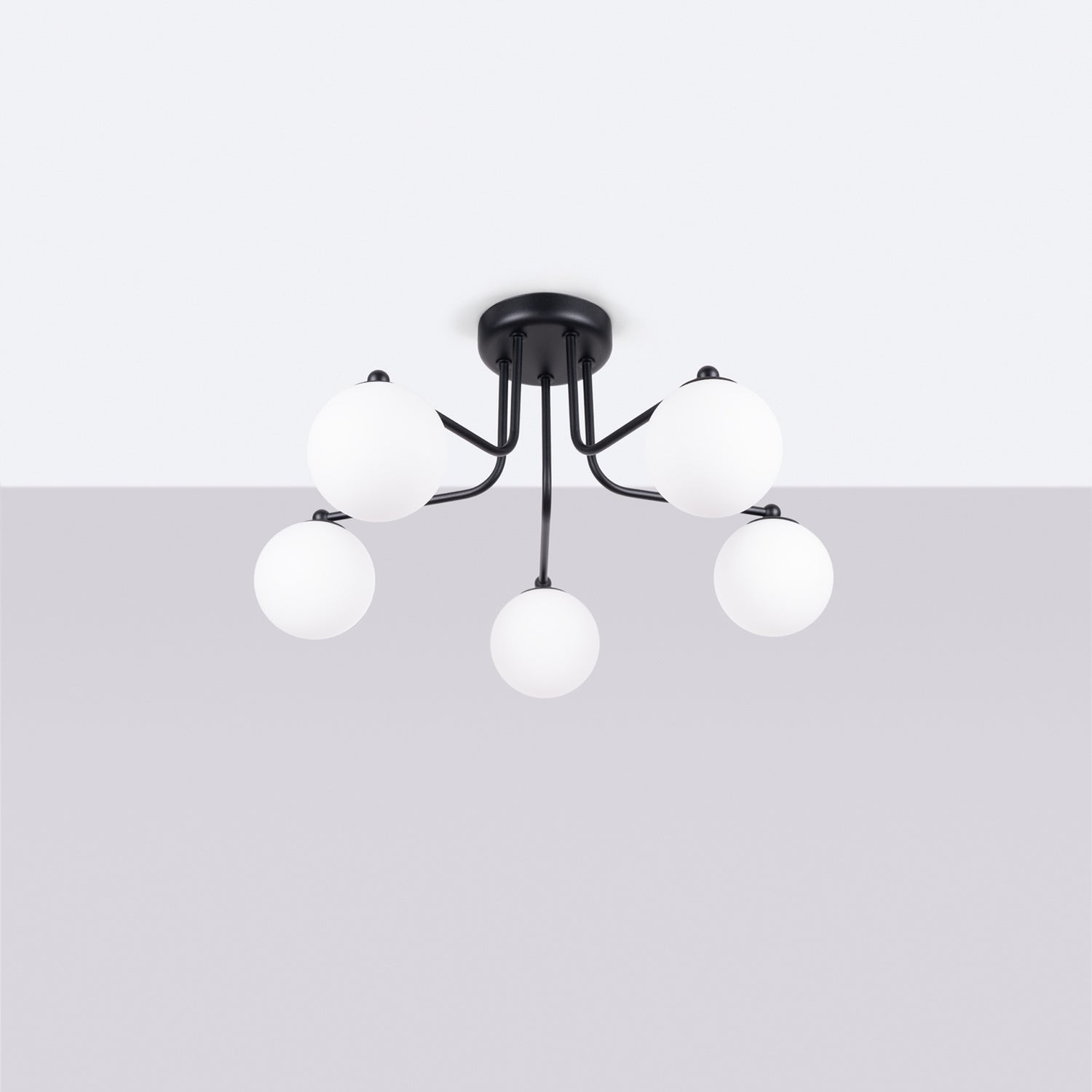 Lustre Astral 5 boules opale acier noir G9 de profil