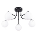 Lustre Astral 5 boules opale acier noir G9, boule de verre opale sur acier