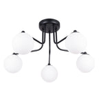 Lustre Astral 5 boules opale acier noir G9, boule de verre opale sur acier