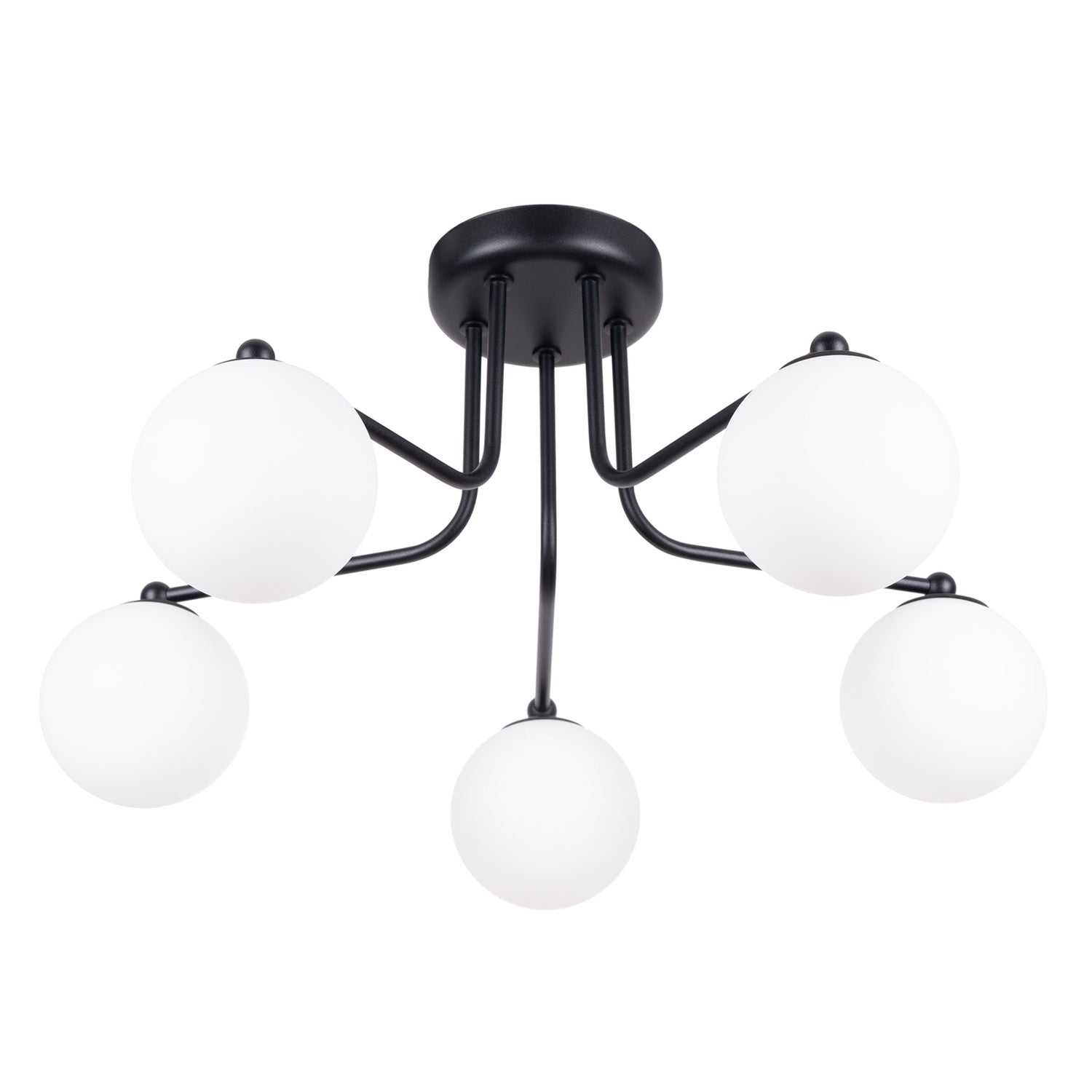 Lustre Astral 5 boules opale acier noir G9, boule de verre opale sur acier