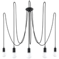 Lustre Edison 5 noir, cinq ampoules E27 apparentes sur câbles textile