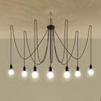 Lustre Edison 7 noir allumé, sept ampoules apparentes