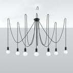 Lustre Edison 7 noir, câbles déportés depuis la rosace en acier