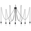 Lustre Edison 7 noir, sept ampoules E27 apparentes sur câbles textile