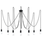 Lustre Edison 7 noir, sept ampoules E27 apparentes sur câbles textile