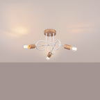 Lustre Ember 3 bois et métal blanc E27 allumé