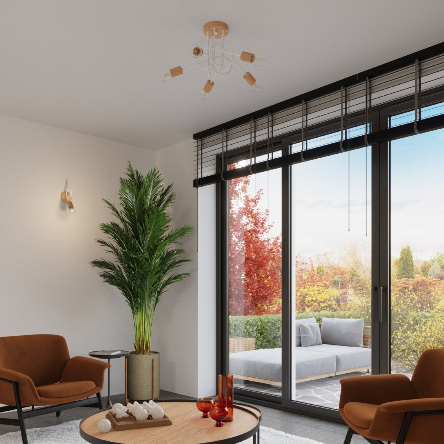 Lustre Ember 3 bois et métal blanc E27, ambiance chaleureuse