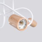 Lustre Ember 3 bois et métal blanc E27, gros plan allumé