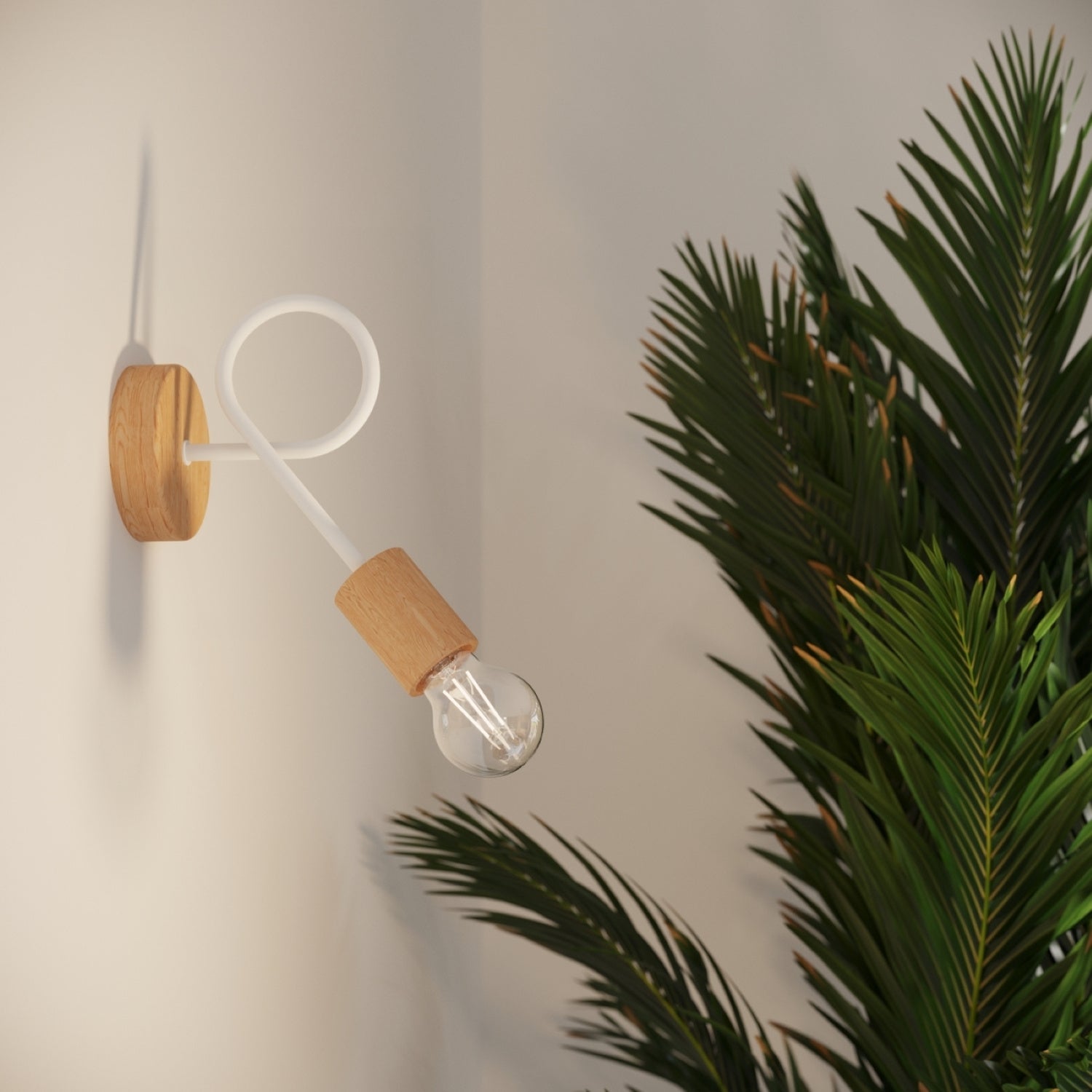 Lustre Ember 3 bois et métal blanc E27 en situation dans un intérieur