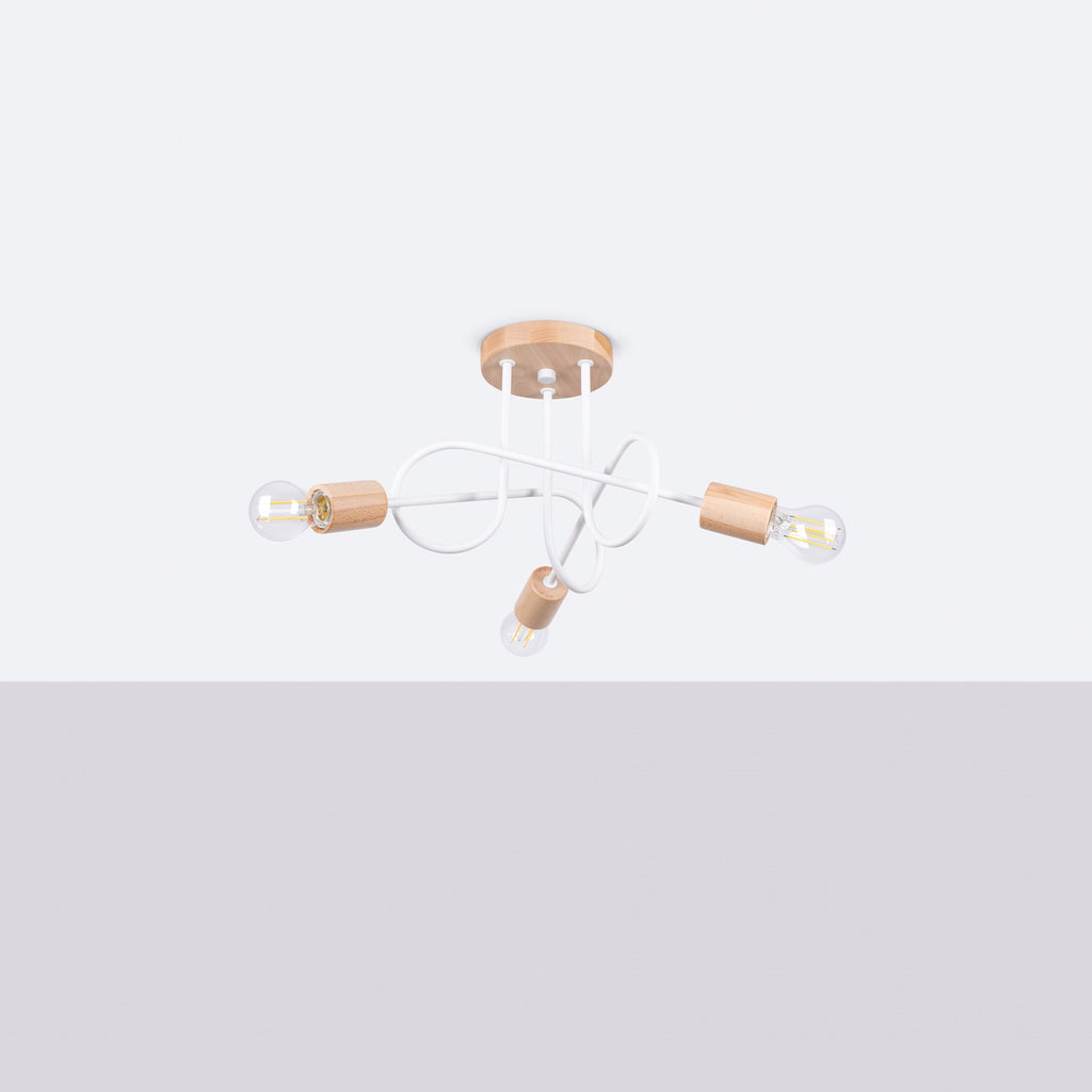Lustre Ember 3 bois et métal blanc E27 de profil