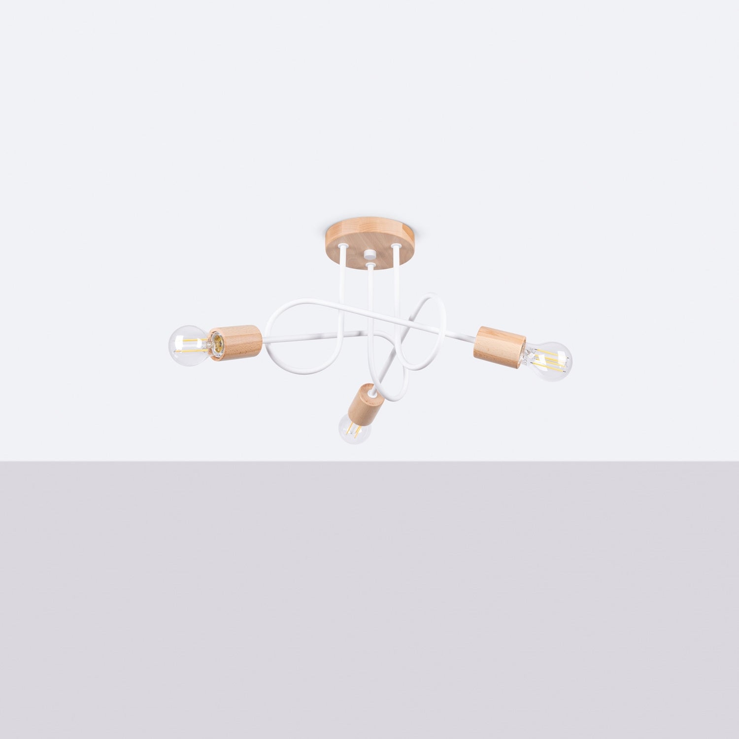 Lustre Ember 3 bois et métal blanc E27 de profil