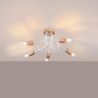 Lustre Ember 5 bois et métal blanc E27 allumé