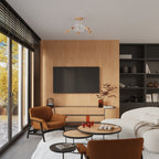Lustre Ember 5 bois et métal blanc E27 en ambiance