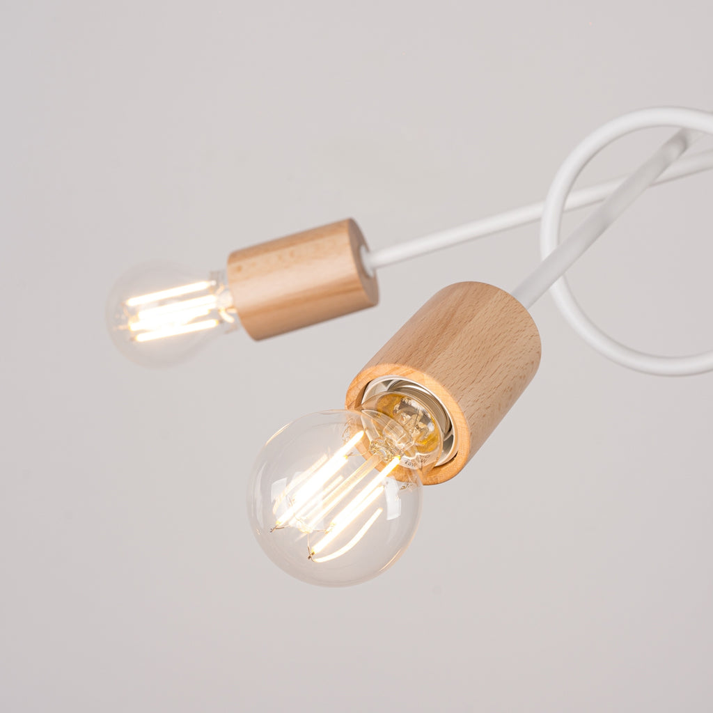 Vue en coupe : Lustre Ember 5 bois et métal blanc E27