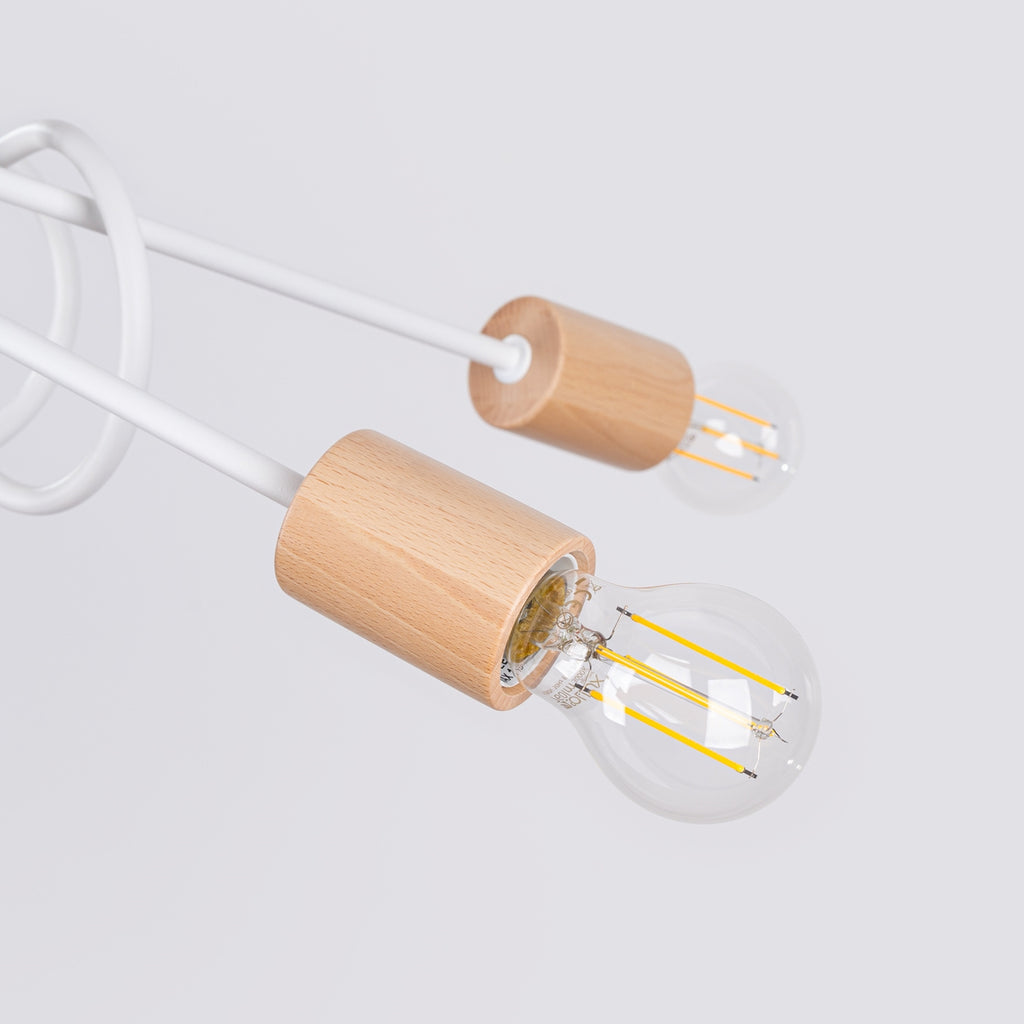 Lustre Ember 5 bois et métal blanc E27, gros plan