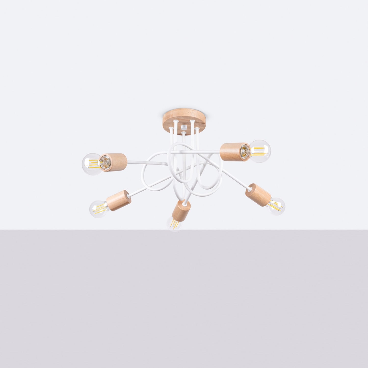 Lustre Ember 5 bois et métal blanc E27 de profil