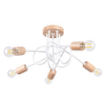 Lustre Ember 5 bois et métal blanc E27, rosace bois et bras d'acier courbés