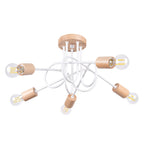 Lustre Ember 5 bois et métal blanc E27, rosace bois et bras d'acier courbés