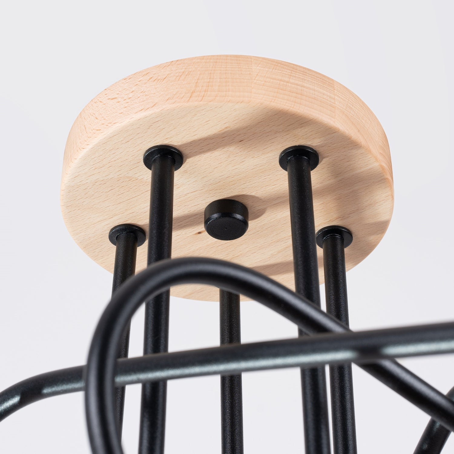 Vue en coupe : Lustre Ember 5 bois et métal noir E27