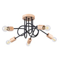 Lustre Ember 5 bois et métal noir E27, rosace bois et bras d'acier courbés