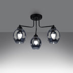 Lustre Fillan 3 verre fumé E27 allumé, ampoules E27 apparentes