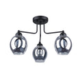 Lustre Fillan 3 verre fumé E27, trois globes ovoïdes de verre fumé sur bras d'acier noir évasés, ampoules E27 apparentes