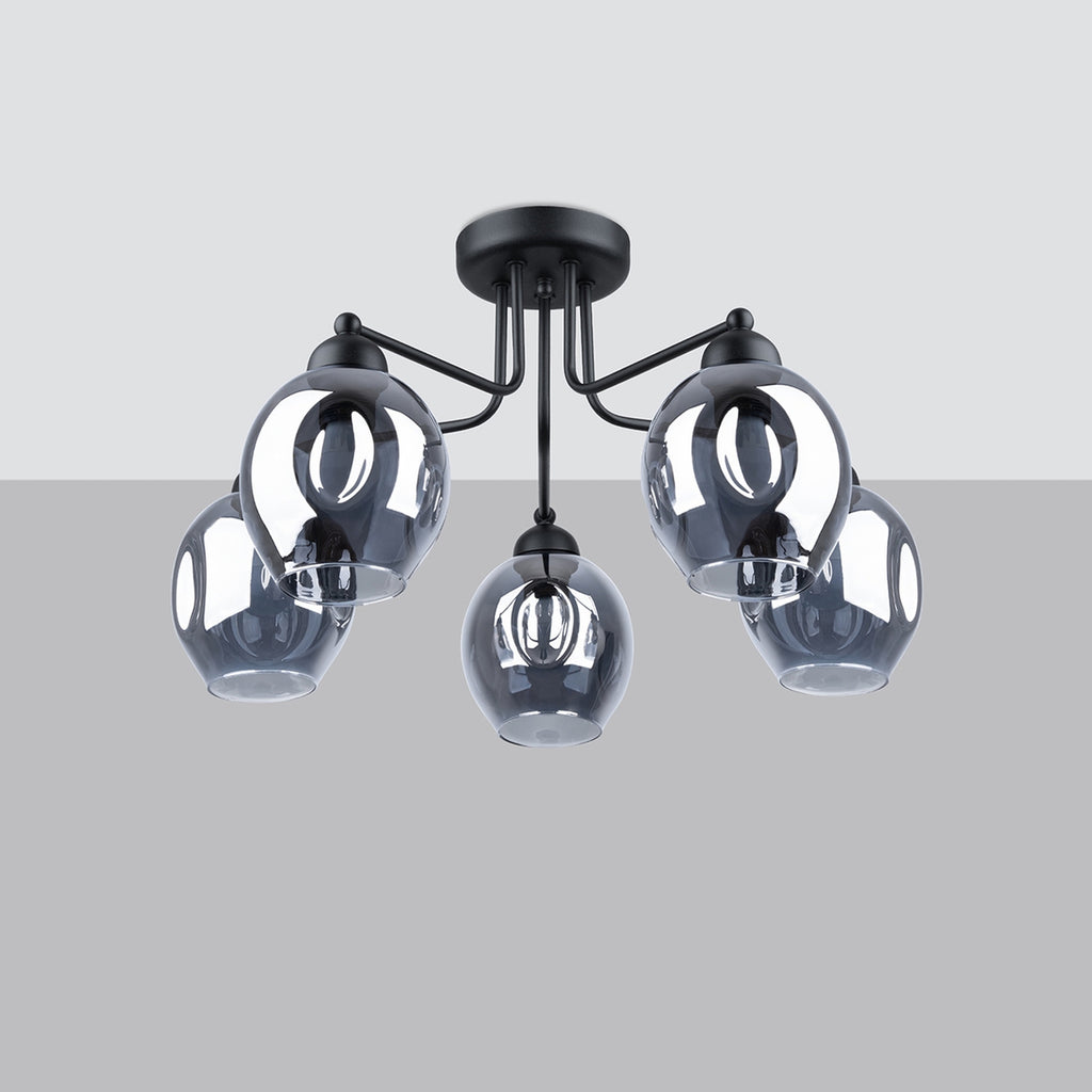 Lustre Fillan 5 verre fumé E27 de profil