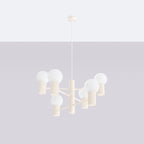 Lustre Halo 6 boules opale beige suspendu au plafond