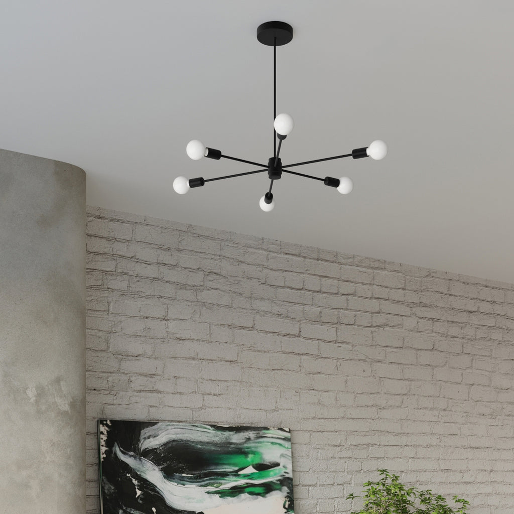 Lustre Lango 5 métal noir en situation au plafond