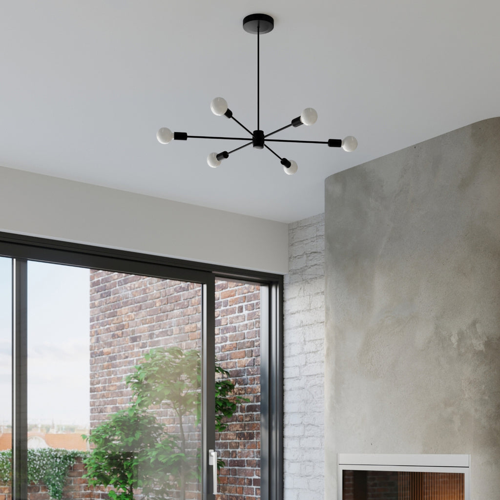 Lustre Lango 6 métal noir dans un intérieur contemporain