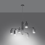Lustre Lemmi 6 acier blanc GU10 allumé, spots GU10 orientés