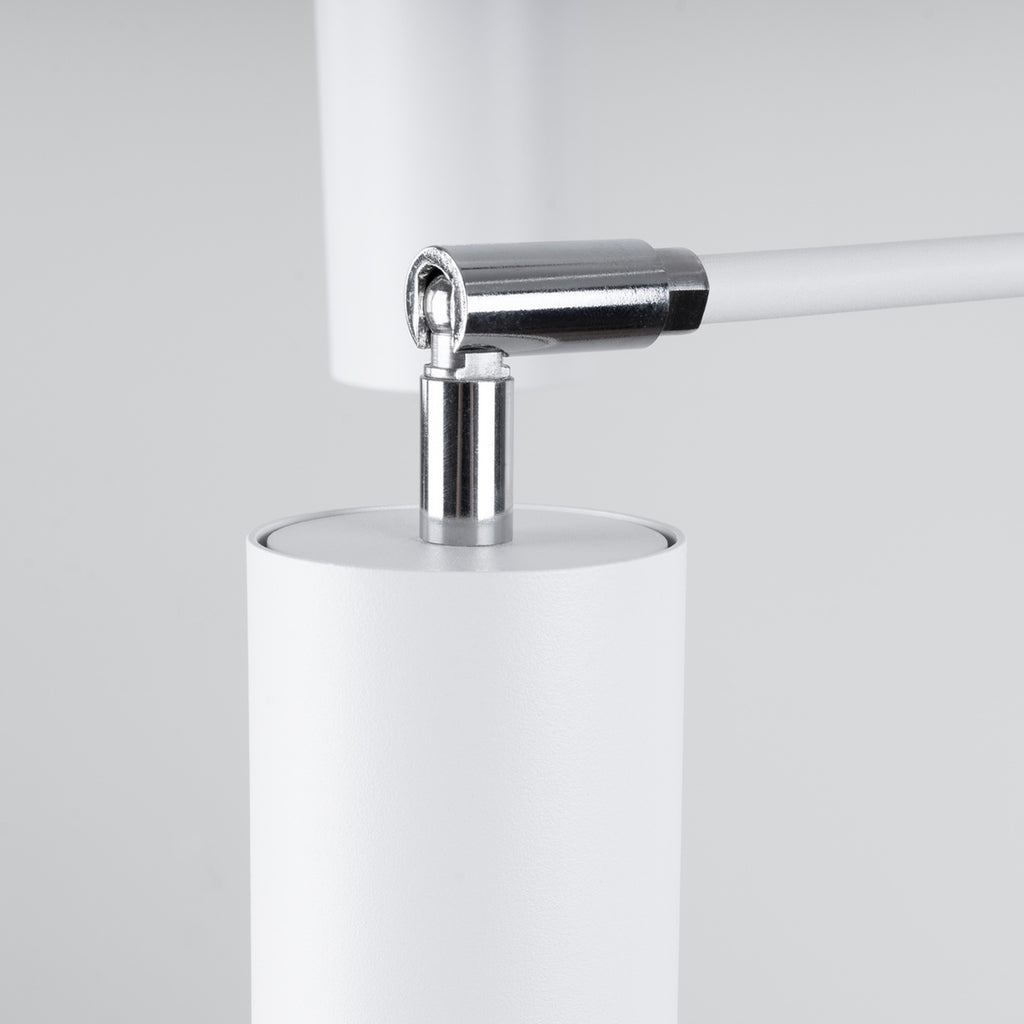 Lustre Lemmi 6 acier blanc GU10, détail d'un spot sur rotule chromée