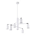 Lustre Lemmi 6 acier blanc GU10, six spots cylindriques orientables autour d'un fût central, façon sputnik