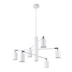 Lustre Lemmi 6 acier blanc GU10, six spots cylindriques orientables autour d'un fût central, façon sputnik