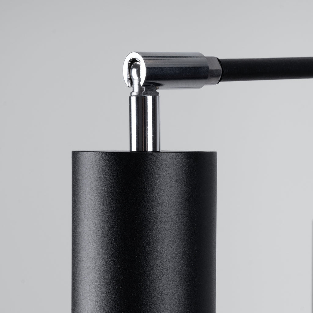 Lustre Lemmi 6 acier noir GU10, détail d'un spot sur rotule chromée