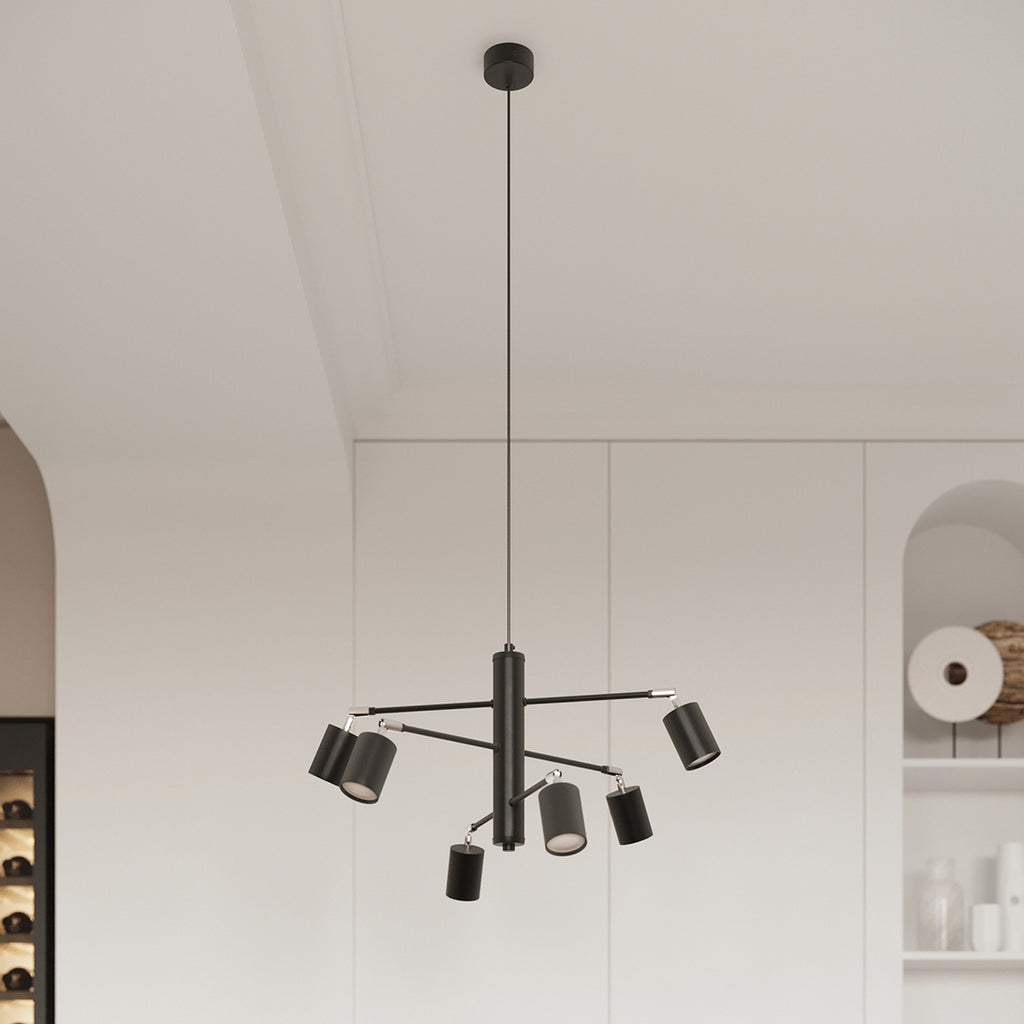 Lustre Lemmi 6 acier noir GU10 en situation dans un intérieur