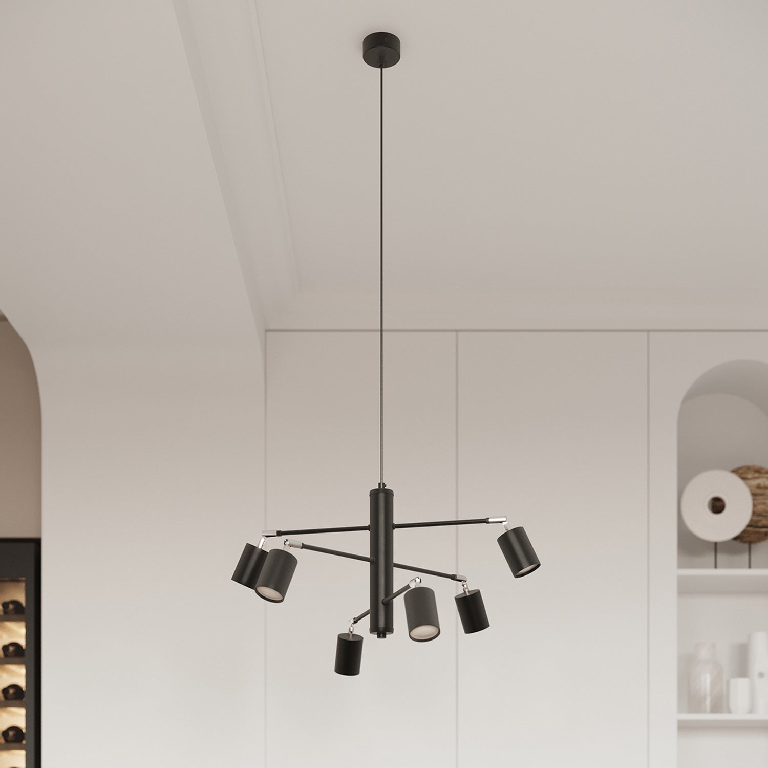 Lustre Lemmi 6 acier noir GU10 en situation dans un intérieur
