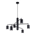 Lustre Lemmi 6 acier noir GU10, six spots cylindriques orientables autour d'un fût central, façon sputnik