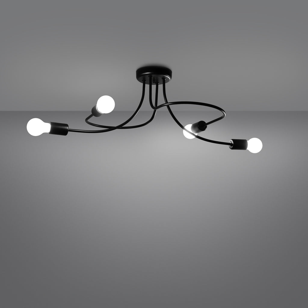 Lustre Levar 4 métal noir E27 allumé