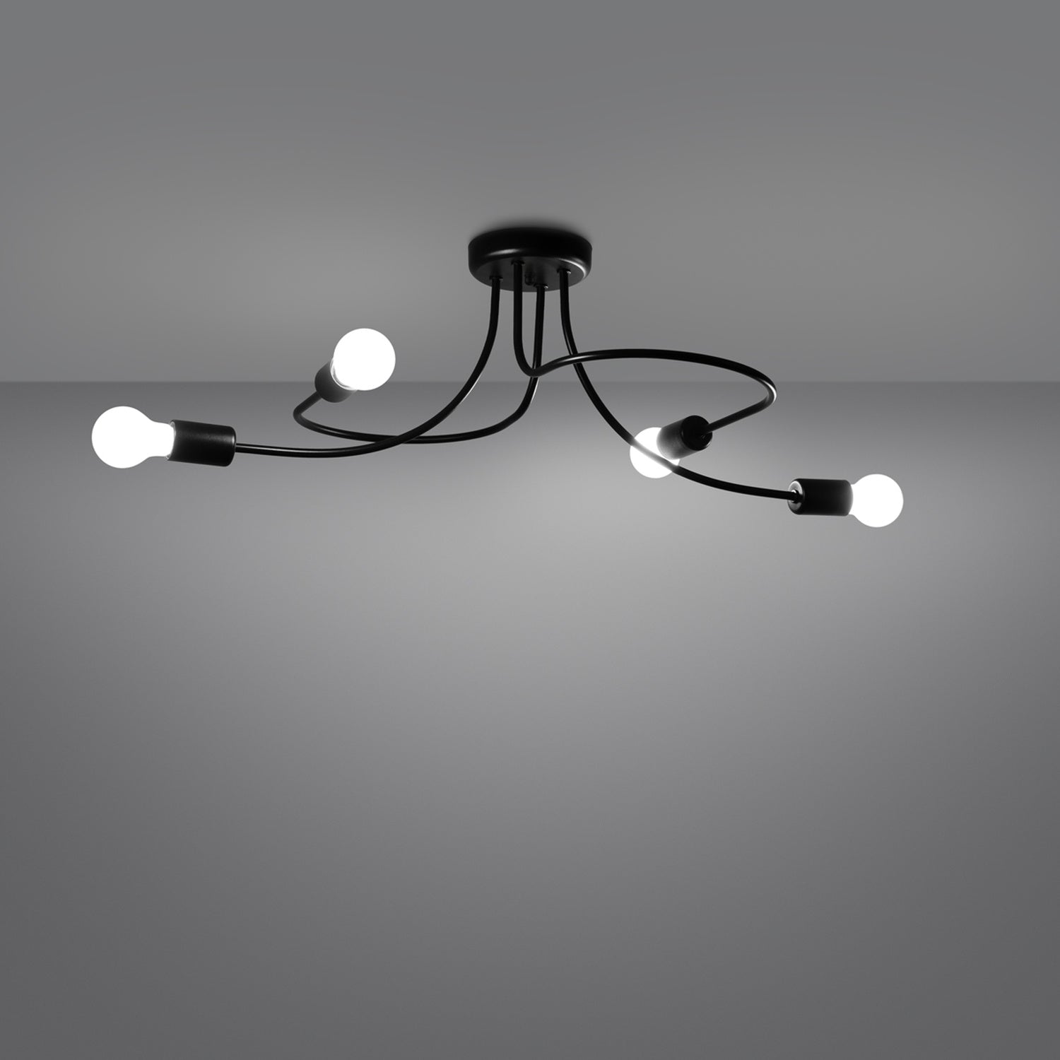 Lustre Levar 4 métal noir E27 allumé