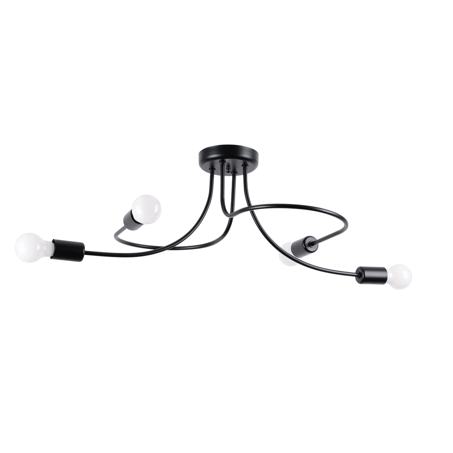 Lustre Levar 4 métal noir E27, bras d'acier bouclés et ampoules apparentes